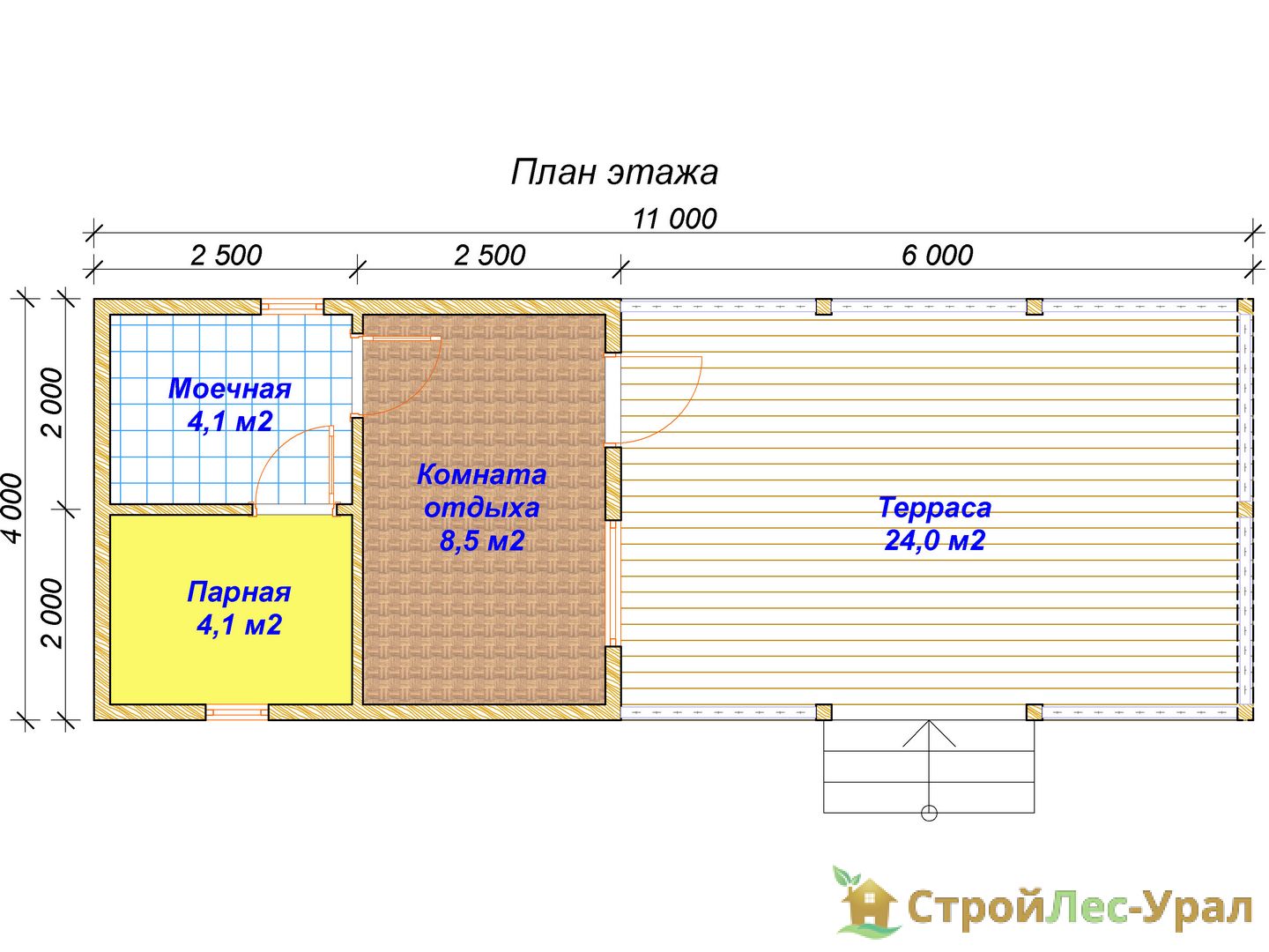 Проект бани ББ-64 (5х4м), площадью 16,7м² из бруса 150х150мм | Стройлес-урал